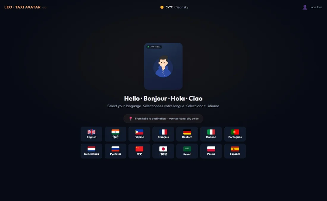 LEO greets the passenger and offers language selection